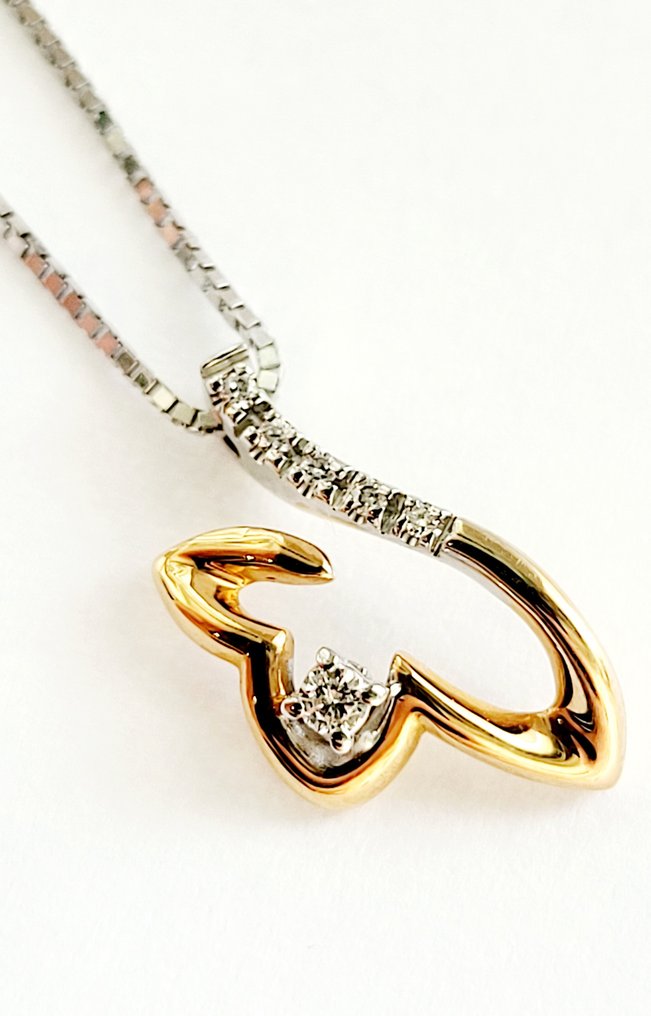 Halskette mit Anhänger - 18 kt Roségold, Weißgold Diamant  (Natürlich) - Diamant #1.1