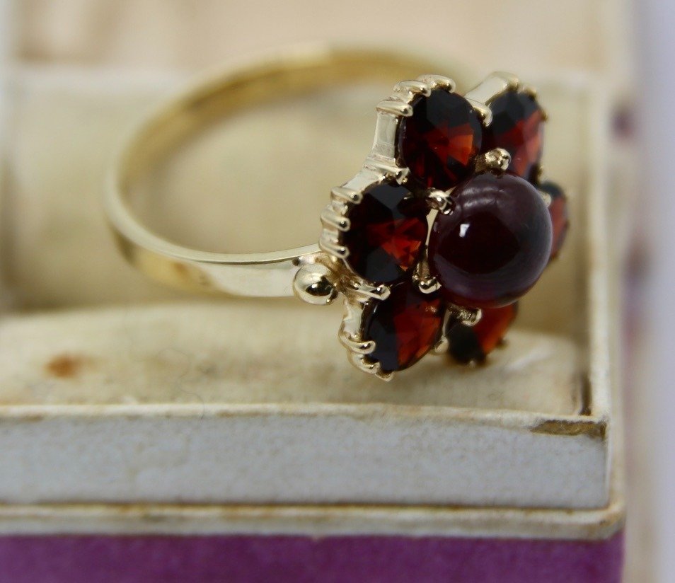 沒有保留價 - Handmade antique ca. 1900 Bohemian roos cut - 訂婚戒指 - 8 克拉 黃金 -  3.60ct. tw. 石榴石 #3.1