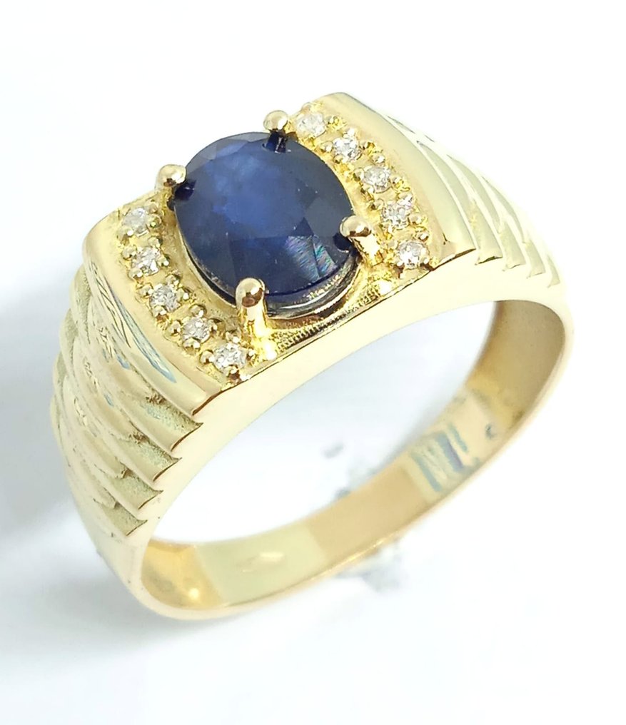 Δαχτυλίδι - 18 καράτια Κίτρινο χρυσό Ζαφείρι - Διαμάντι #2.1