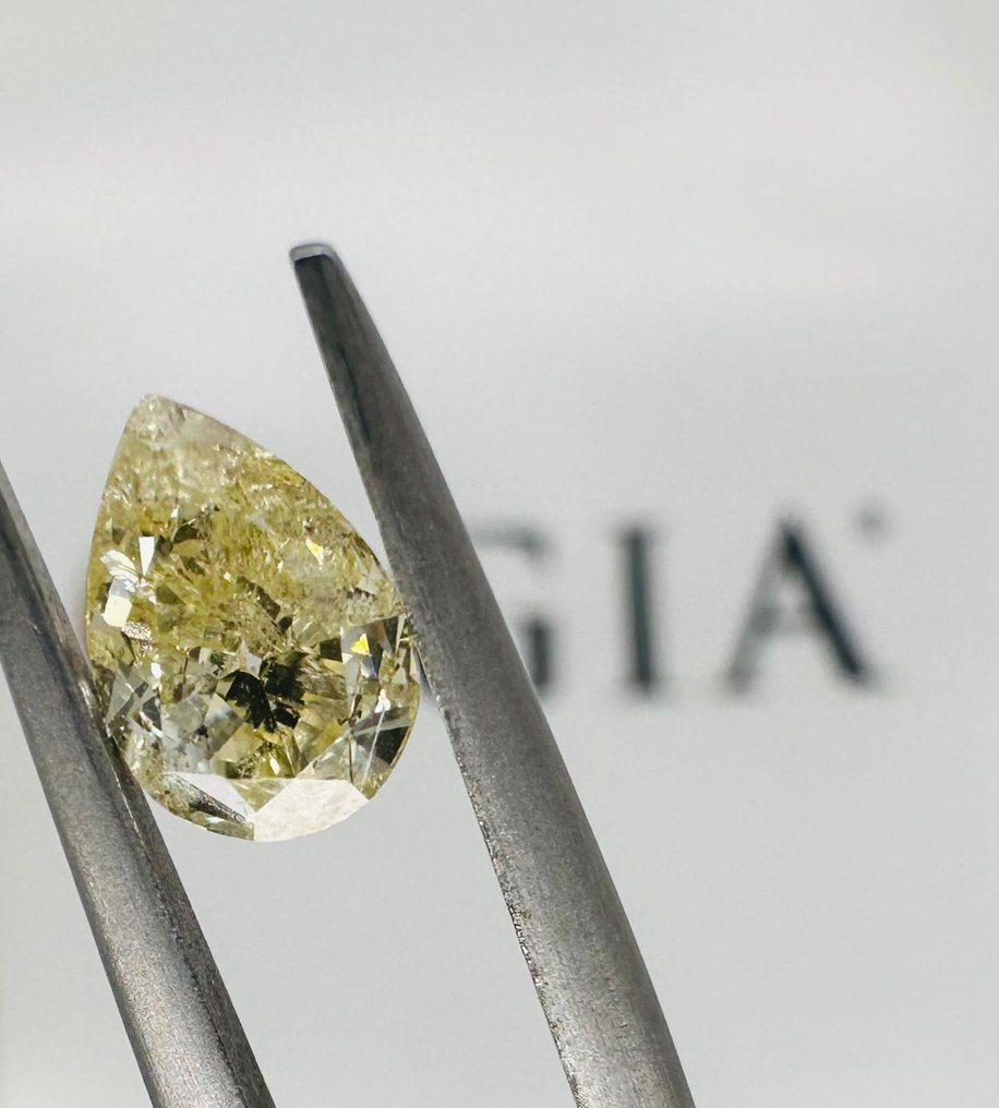 1 pcs Diamant - 1.01 ct - Briliant, Pară - galben deschis modern - Nu este menționat în certificat #2.2