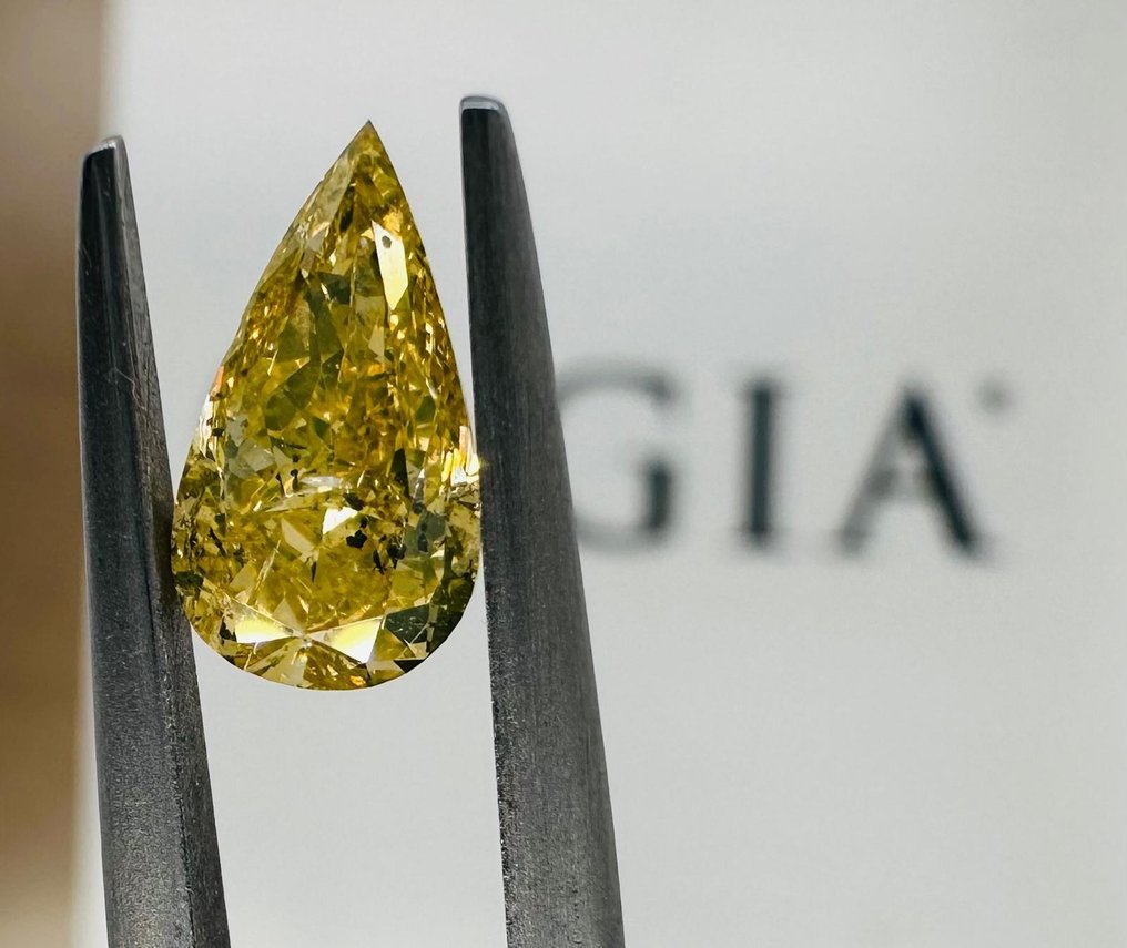 1 pcs 鑽石 - 1.12 ct - 明亮型, 梨形 - fancy yellow - 未在證書上提及 #2.2