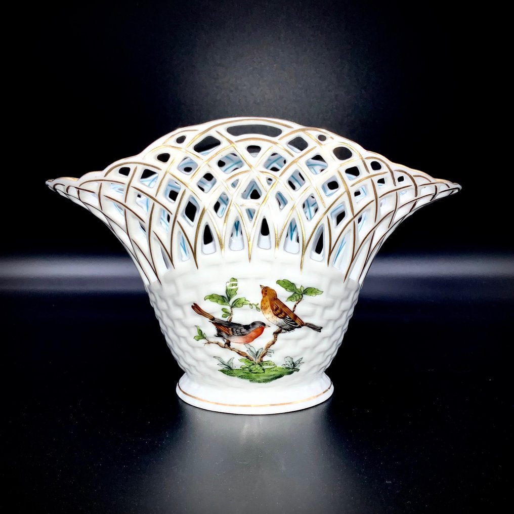 Herend - Work of Art Large Breakthrough Basket (18,5 cm) - "Rothschild Bird" - 籃 - 手繪瓷器 #1.2