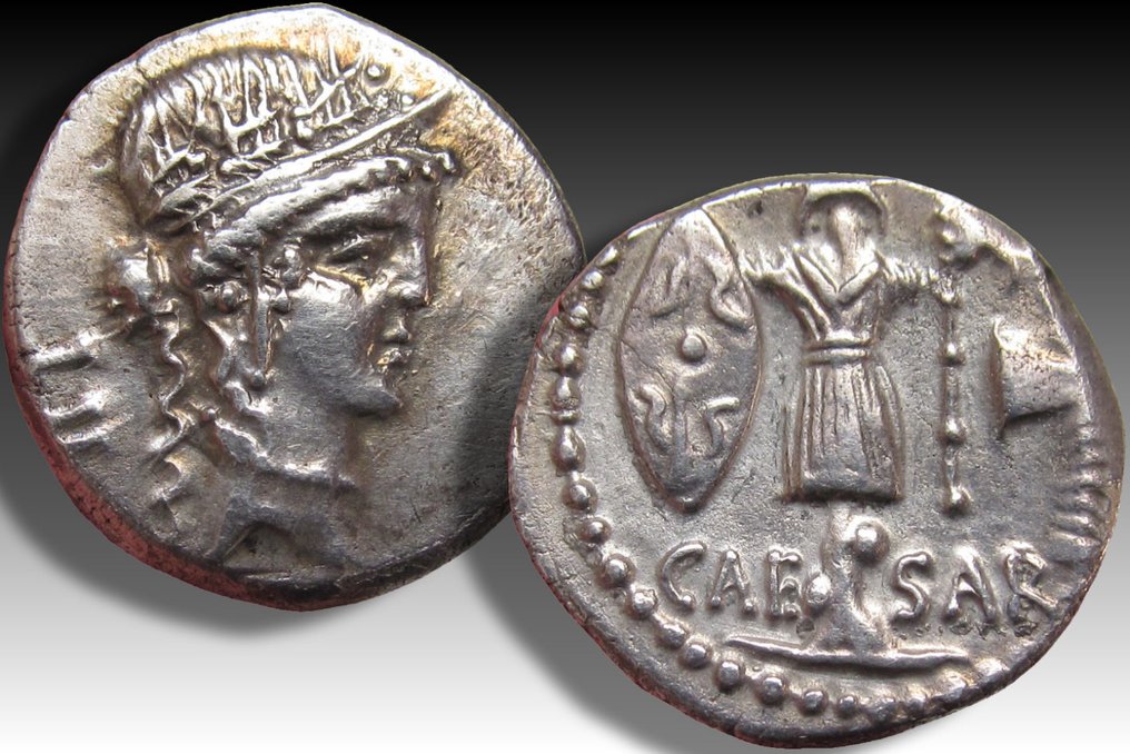 República Romana (Imperatorial). Júlio César. Denarius military mint traveling with C. Julius Caesar in Illyria (Apollonia?) circa 48 B.C. #2.1