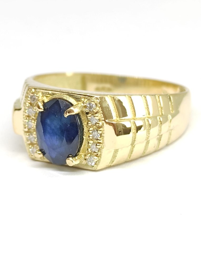 Ring - 14 karaat Geel goud Saffier - Diamant #1.0