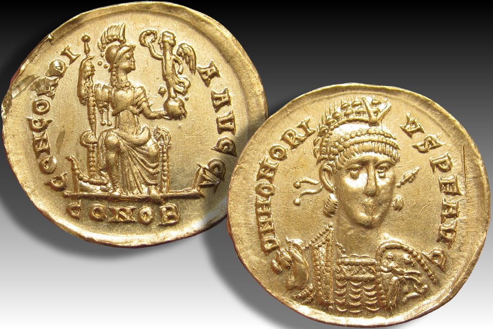 罗马帝国. 荷诺里 （ 393-423）. Solidus Constantinople mint, 4th officina (Δ) 395-402 A.D. #2.1