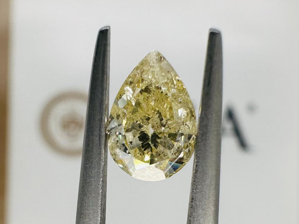 1 pcs Diamant - 1.01 ct - Briliant, Pară - galben deschis modern - Nu este menționat în certificat #1.1