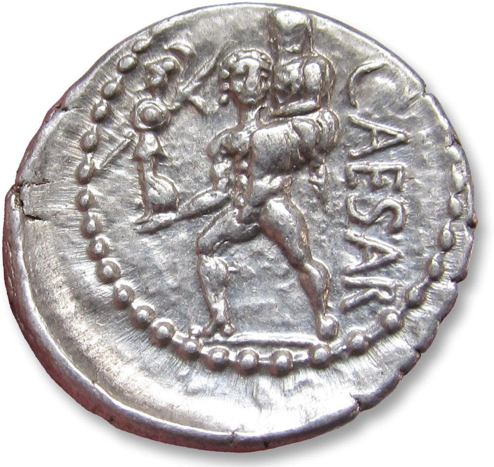 Den romerske republikk (Imperatorial). Julius Caesar. Denarius mobile military mint moving with Caesar in North Africa, 48-47 B.C. - beautiful sharp strike - #1.2