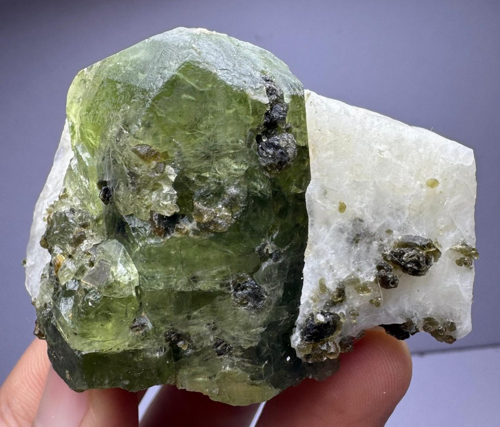 顶部绿色透辉石，矩阵上美丽而巨大的晶体 水晶矩晶体 - 高度: 41 mm - 宽度: 66 mm- 151 g - (1) #3.1