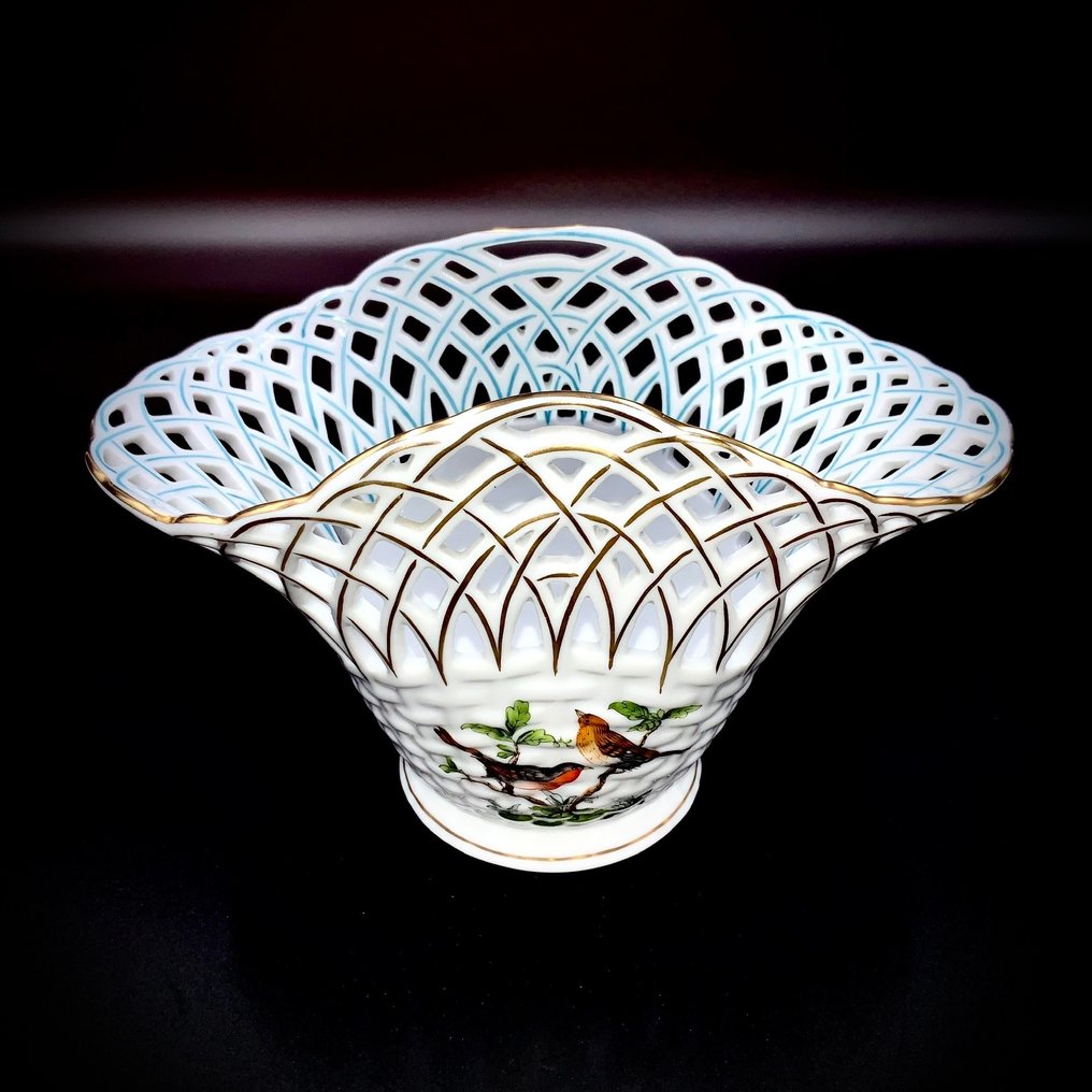 Herend - Work of Art Large Breakthrough Basket (18,5 cm) - "Rothschild Bird" - Kosz - Ręcznie malowana porcelana #2.1