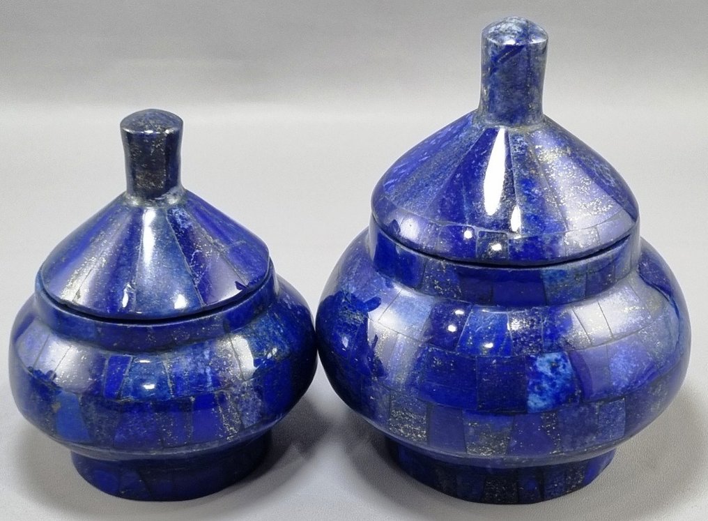 Lapis Lazuli pietra preziosa pentole - Altezza: 123 mm - Larghezza: 117 mm- 1058 g - (3) #2.1
