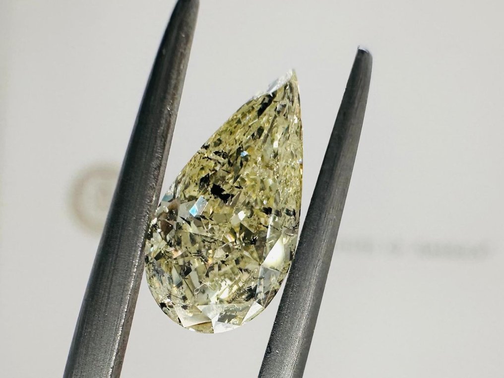 1 pcs 鑽石 - 1.37 ct - 明亮型, 梨形 - fancy light yellow - 未在證書上提及 #2.1