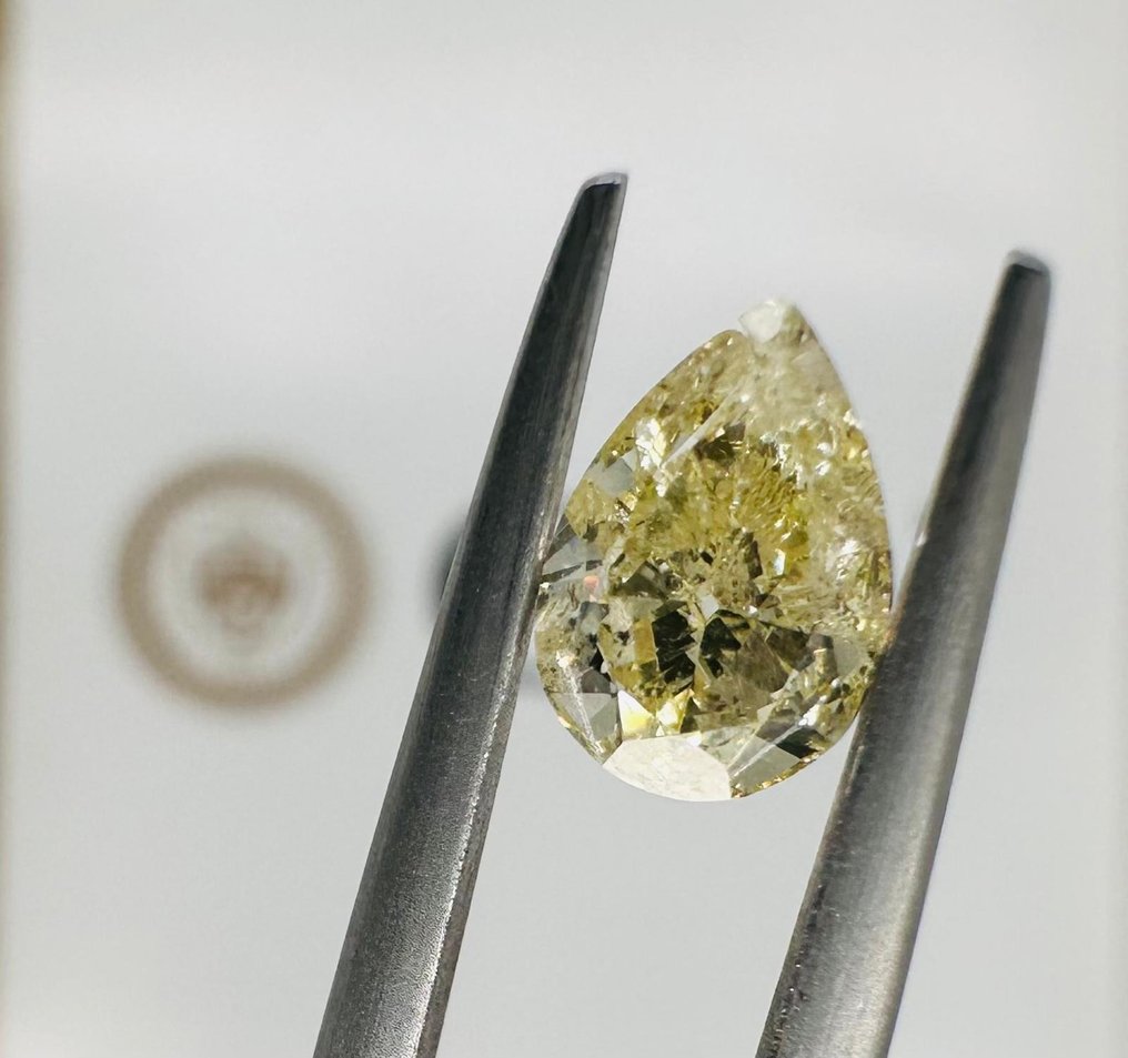 1 pcs Diamant - 1.01 ct - Briliant, Pară - galben deschis modern - Nu este menționat în certificat #2.1