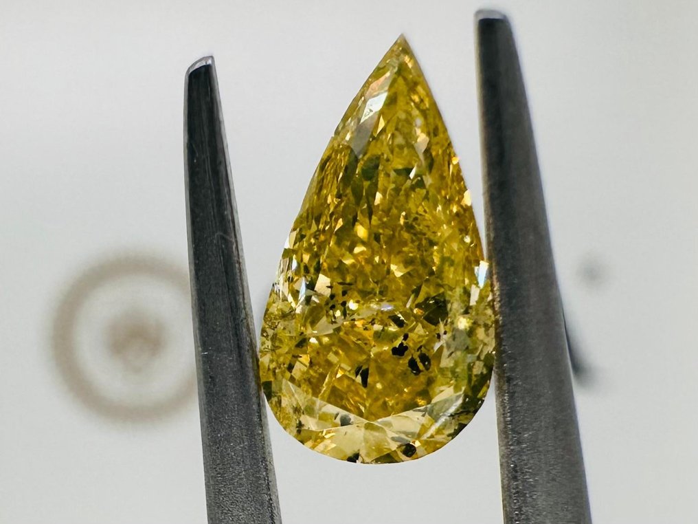 1 pcs 鑽石 - 1.12 ct - 明亮型, 梨形 - fancy yellow - 未在證書上提及 #2.1
