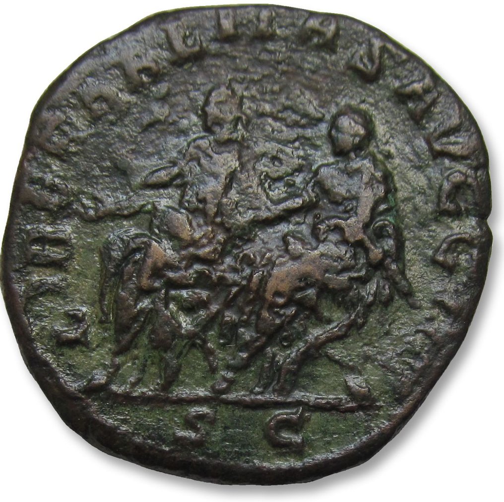 罗马帝国. Philip II (AD 247-249). Sestertius Rome mint - LIBERALITAS AVGG III, Philip II and Philip I seated left - #1.1