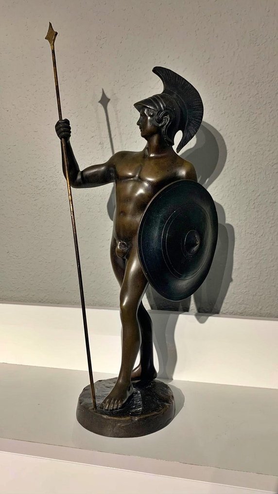 Skulptur, "Guerriero Greco con Lancia e Scudo", - 38.5 cm - Bronze #2.1
