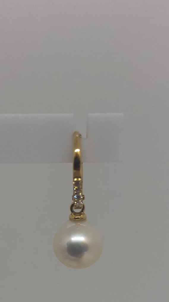 Ohrringe Gelbgold 18K – Süßwasserperlen -  0.06 tw. Diamant  (Natürlich)  #2.1
