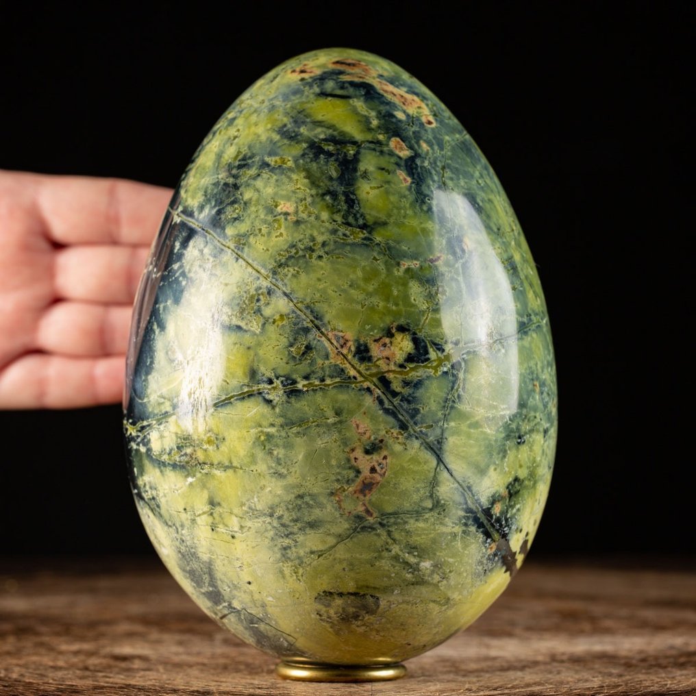 Σερπεντίνη και Πυρίτης Πολύ ωραίο Serpentine Egg - Dragon Egg - Ύψος: 170 mm - Πλάτος: 120 mm- 3102 g #1.2