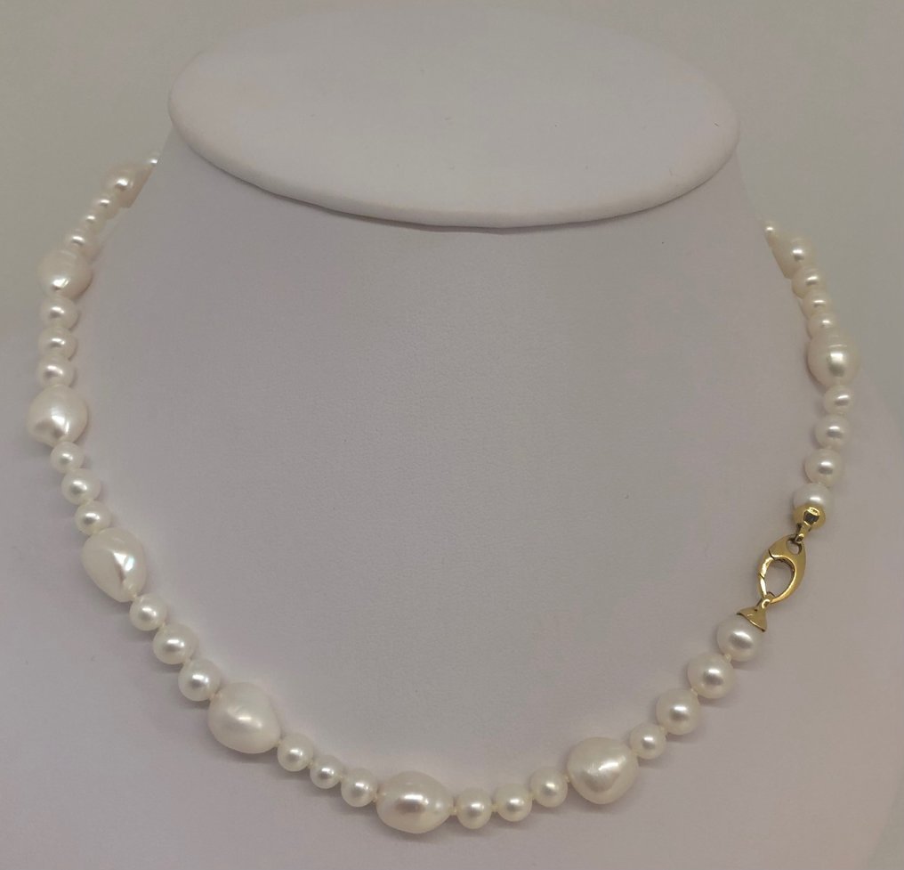 Collana Perle d'acqua dolce rotonde e barocche - Oro giallo 18 carati #1.2