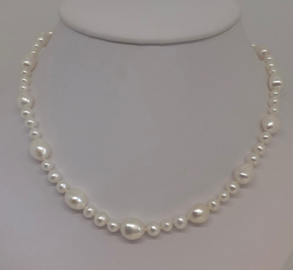 頸鏈 淡水圓形和巴洛克珍珠 - 黃金 18K #1.1