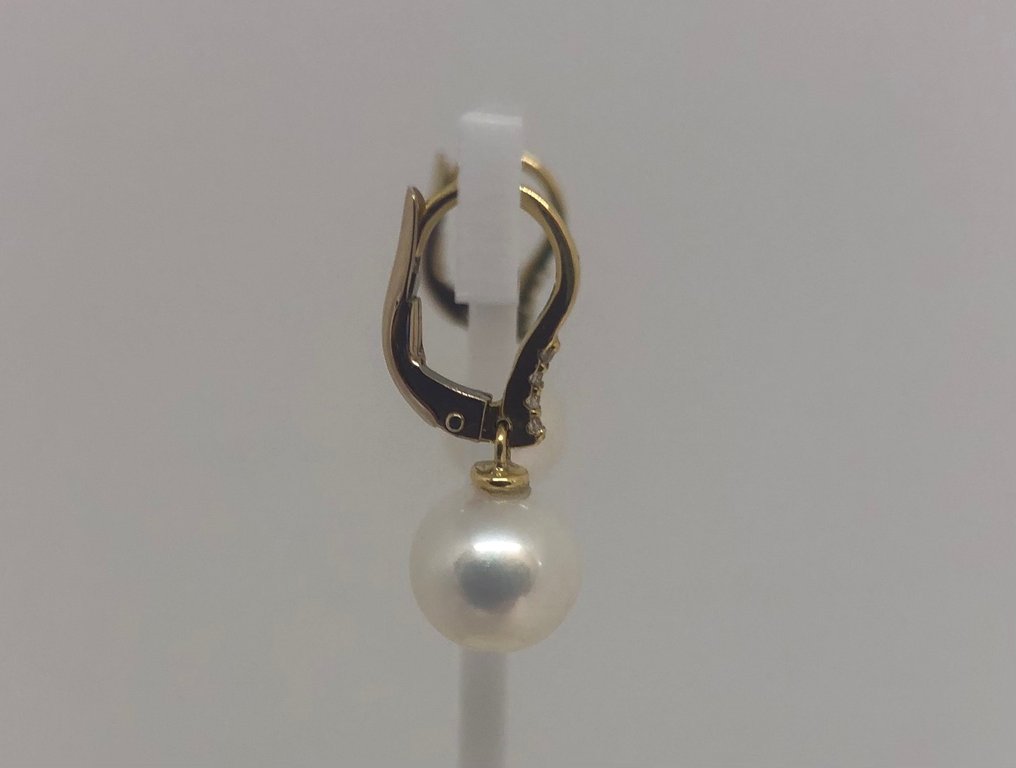 耳环 黄金 18K -淡水珍珠 -  0.06 tw. 钻石  (天然)  #2.3