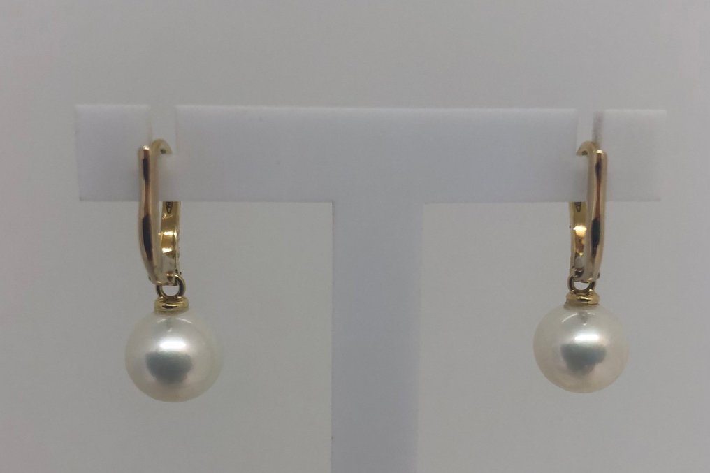 耳环 黄金 18K -淡水珍珠 -  0.06 tw. 钻石  (天然)  #3.1