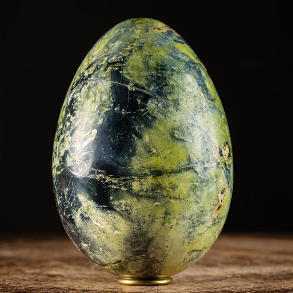 Σερπεντίνη και Πυρίτης Πολύ ωραίο Serpentine Egg - Dragon Egg - Ύψος: 170 mm - Πλάτος: 120 mm- 3102 g #2.1