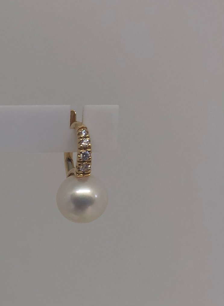 Σκουλαρίκια Φυσικές Μαργαριτάρια - Κίτρινο Χρυσό 18K -  0.10ct. tw. Διαμάντι (Φυσικό)  #1.0