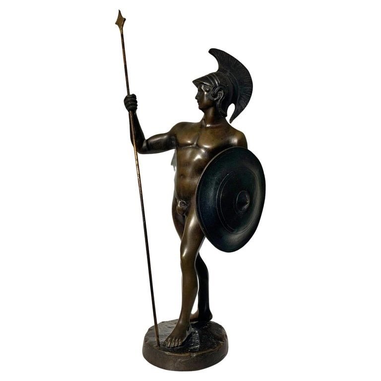 Skulptur, "Guerriero Greco con Lancia e Scudo", - 38.5 cm - Bronze #1.1