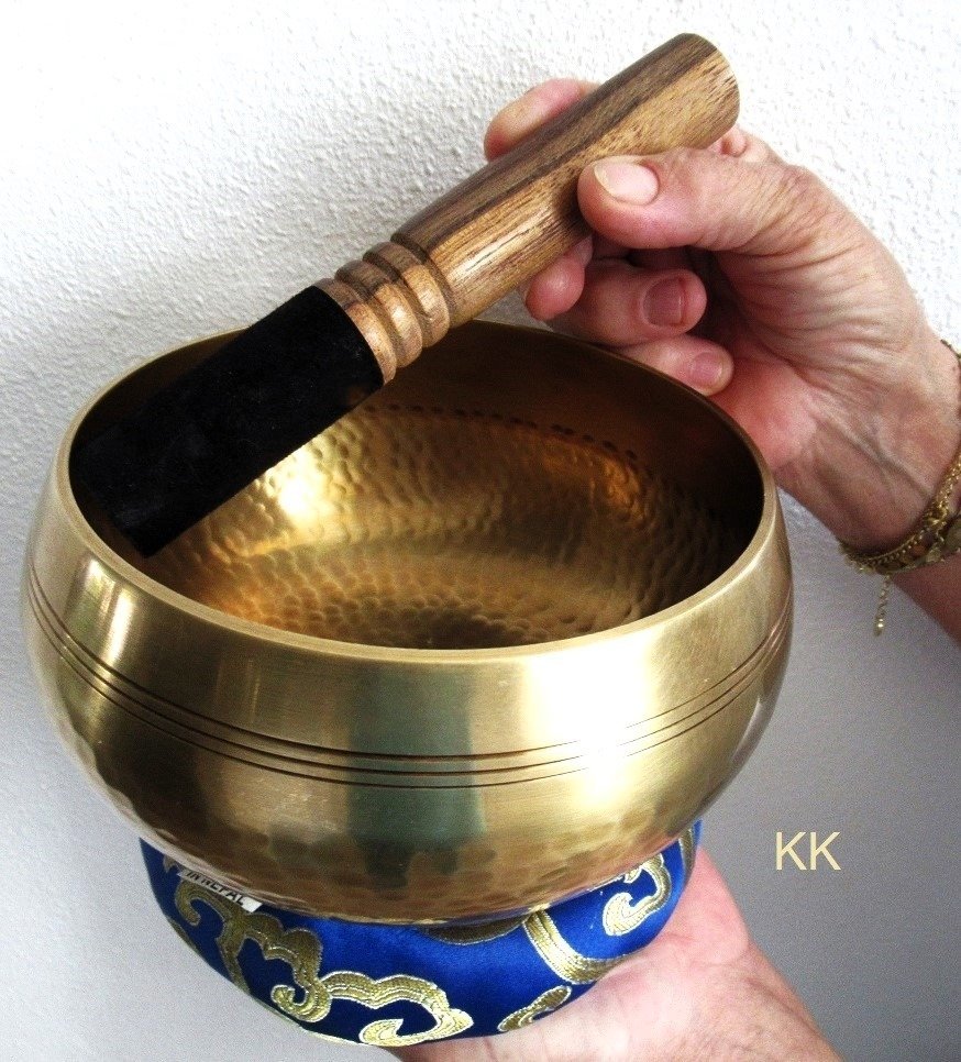  Syngeskål - Ny stor "Zen" håndlavet syngeskål 15 cm - Original Nepal - 3-delt sæt - 7 metaller Bronze - 2024  #1.1