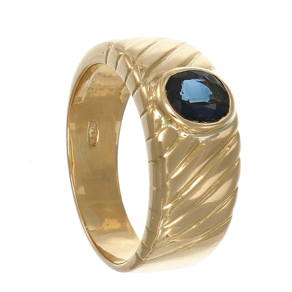戒指 - 18 克拉 黃金 -  0.75 tw. 藍寶石  #1.1