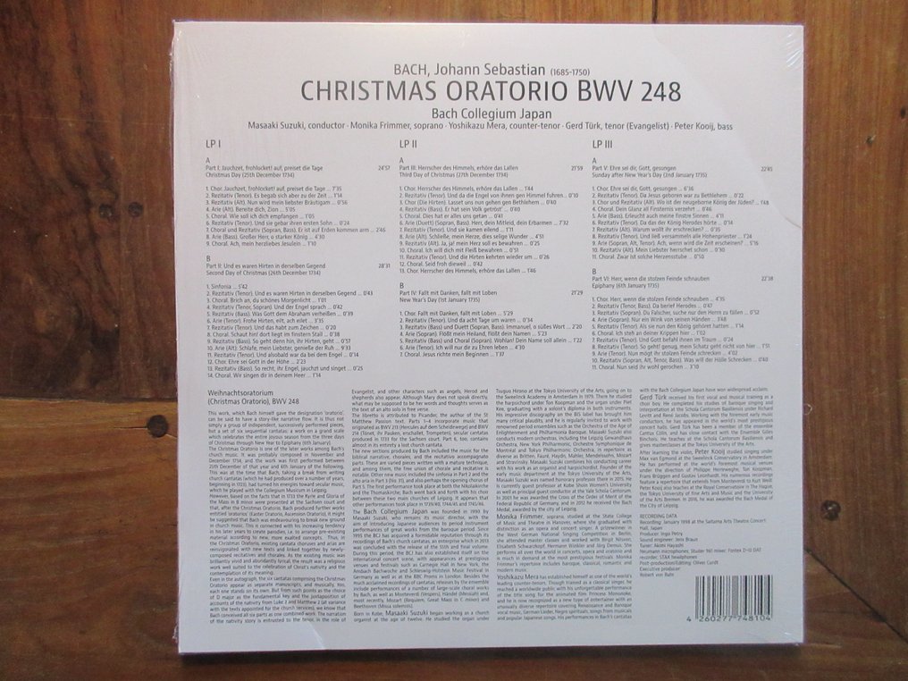 Masaaki Suzuki, Johann Sebastian Bach, Bach Collegium Japan - Christmas Oratorio - 3LP Audiophile vinyl - Album 3 x LP (album triplo) - 2023 #2.2