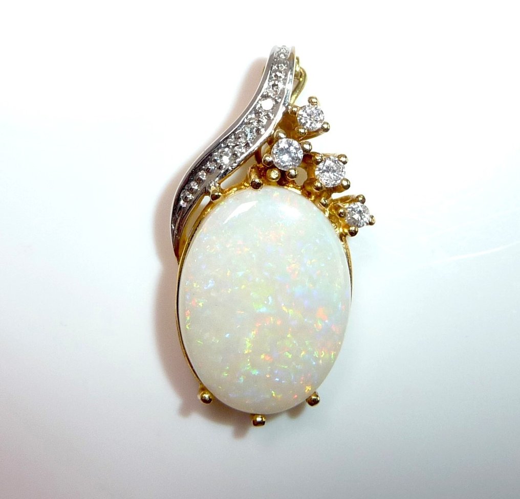 Hänge - 14 kt Gult guld Opal - Diamant #1.1