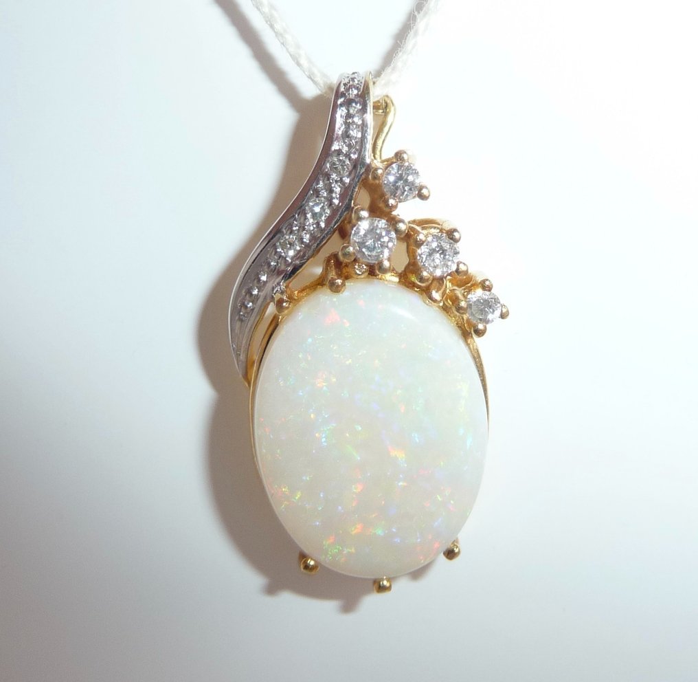 Pandantiv - 14 ct. Aur galben Opal - Diamant #2.1