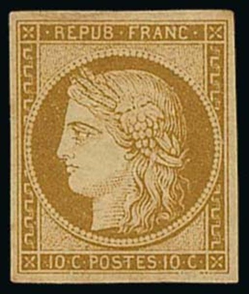 Franța 1850 - Ceres necretat, 10 linguri. bistre-brun - Yvert 1a #1.1