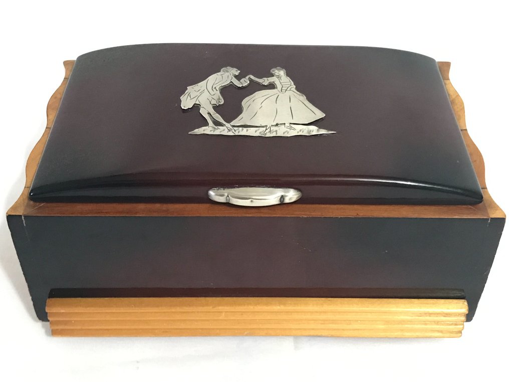 Cigarette box - Incredible 800 silver musical cigarette box 800 silver medallion - satinwood #1.1