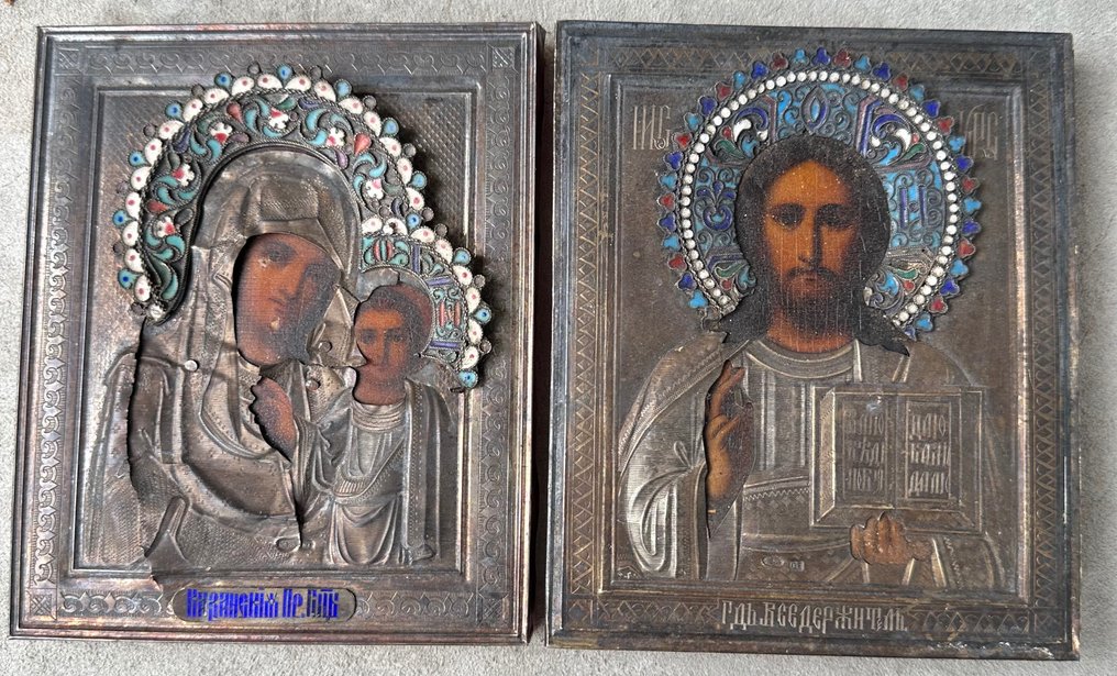 標誌 - 一對聖像，上帝之母和耶穌基督（新婚夫婦）銀 84 - 木, 銀 #1.1