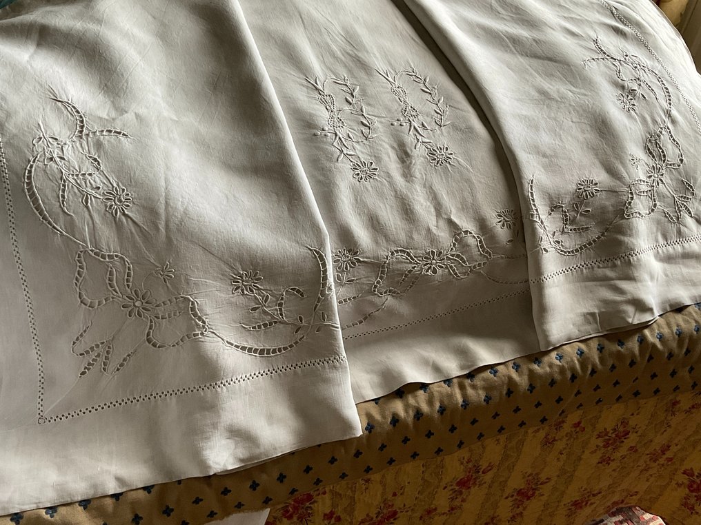 拿破仑晚期 111 床单，带 B.D. 缩写 - 纺织品  - 3.4 m - 2.35 m #1.1