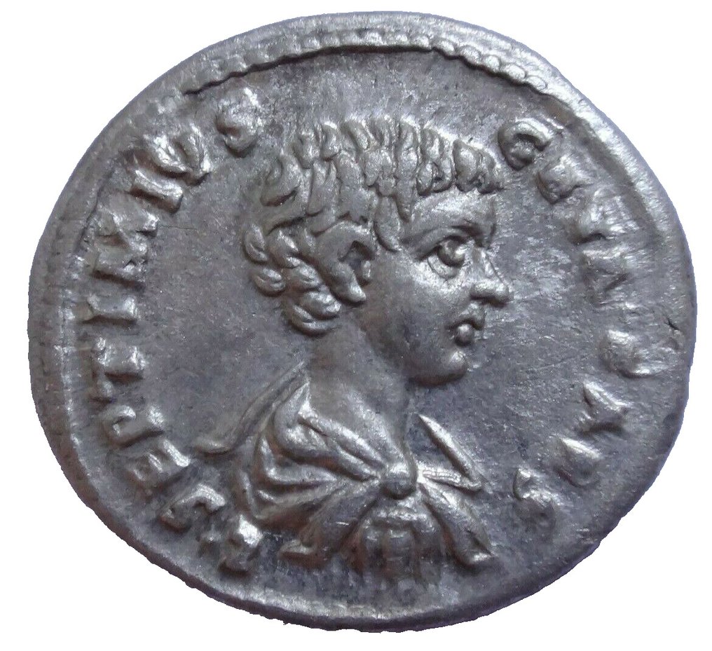 Roman Empire. Geta, as Caesar, 198-209 AR. Denarius #1.1