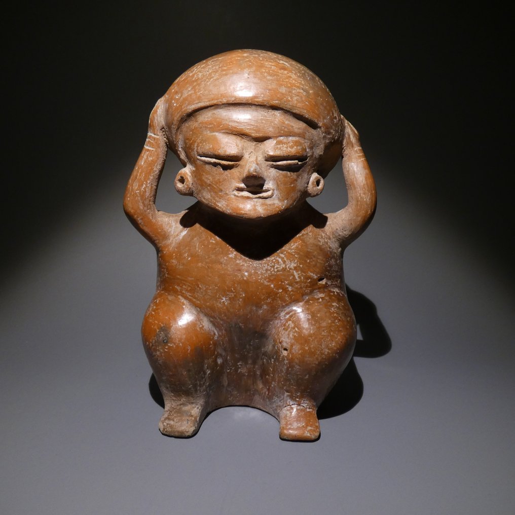 Calima, Colômbia, Vale del Cauca, Terracota Vaso de figura humana. 19 cm H. 500 - 800 AD Licença de importação espanhola. #2.1