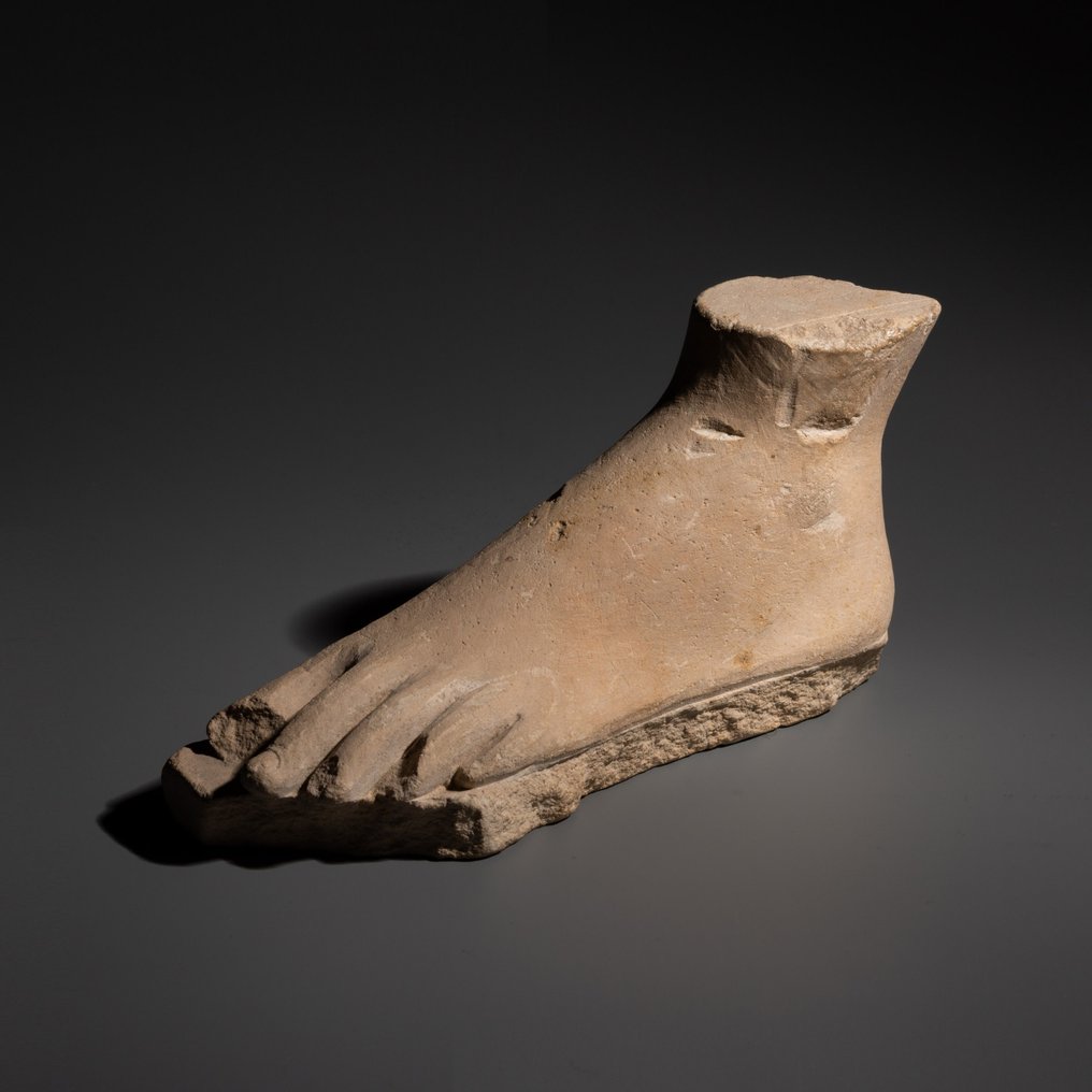 Altägyptisch Gehärteter Kalkstein Bildhauermodell in Form eines Fußes. Ptolemäische Periode 332-30 v. Chr. 15 cm lang. Spanischer #1.1