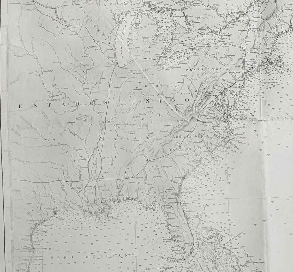 América, Mapa - América do Norte / EUA; Spanish Real Hydrographic marina Deposit supervised by Martin Ferreiro - Chart of the cost of North America 1898 Ferreiro Martin Spanish Hydrographico - 1881-1900 #2.1
