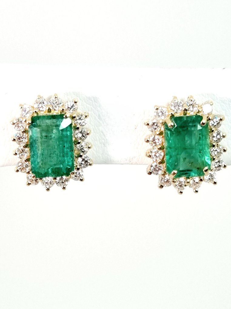 Øreringe - 14 karat Gulguld Smaragd - Zambia - Diamant  #1.2
