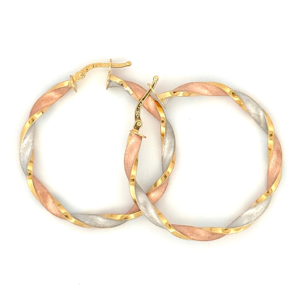 Orecchini tre ori - 3.2 g - 3.5 cm - 18 Kt - Earrings - 18 kt. Rose gold, White gold, Yellow gold #1.2