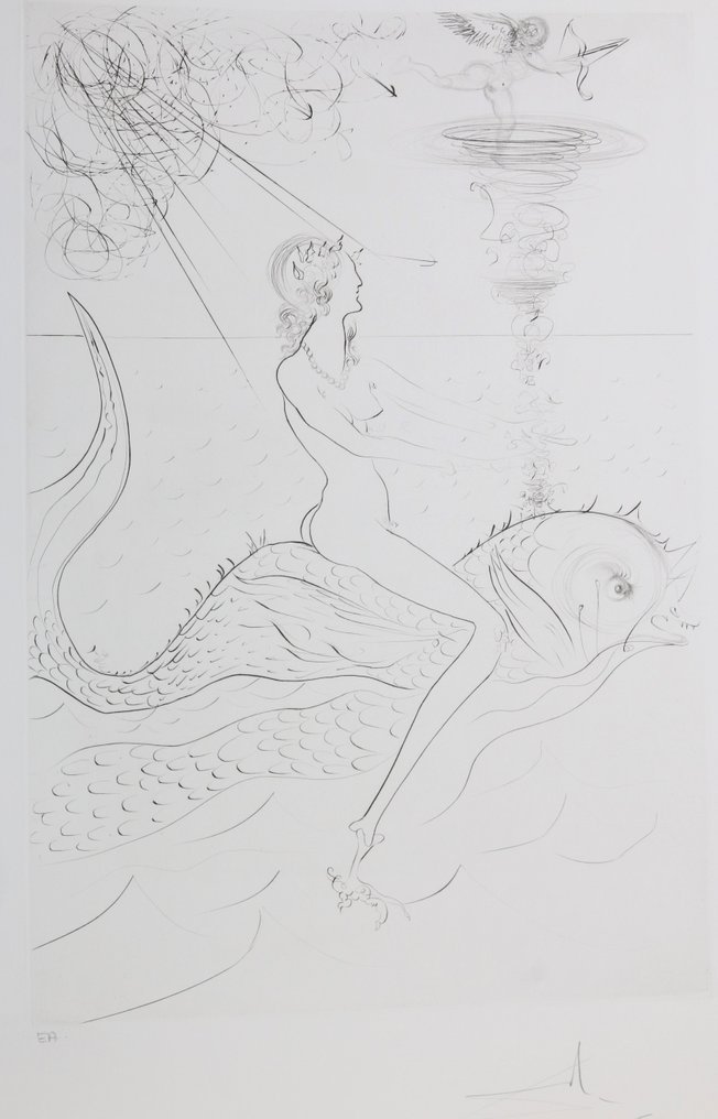 Salvador Dali (1904-1989) - Sirène et Dauphin (Suite Mythologique Nouvelle) en noir #2.1
