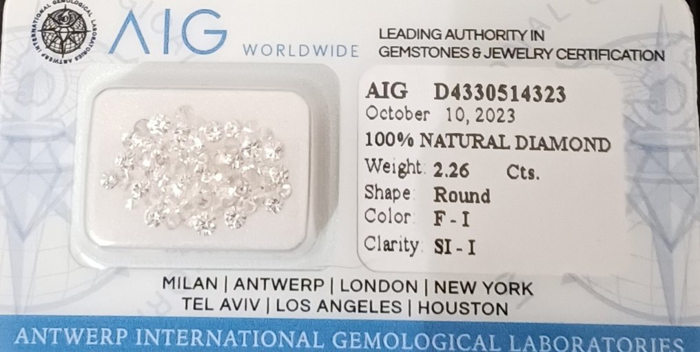 Ingen mindstepris - 61 pcs Diamant  (Natur)  - 2.26 ct - I1, SI1 - Antwerp International Gemological Laboratories (AIG Israel) #1.1