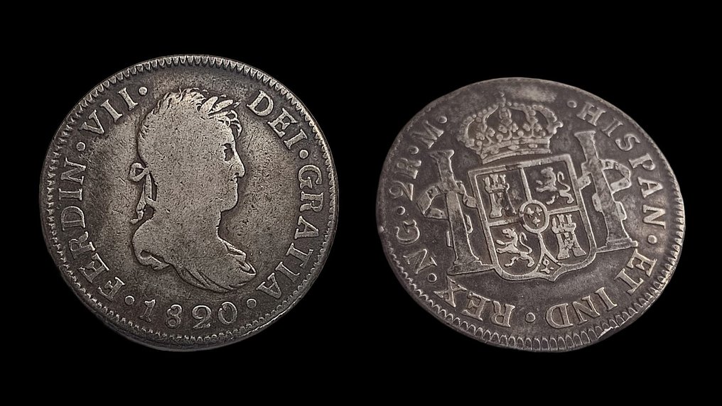 西班牙. Fernando VII (1813-1833). 2 Reales 1820 Guatemala M #2.2