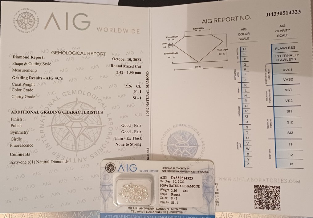 61 pcs Diamant  (Natürlich)  - 2.26 ct - I1, SI1 - Antwerp International Gemological Laboratories (AIG Israel) #2.2