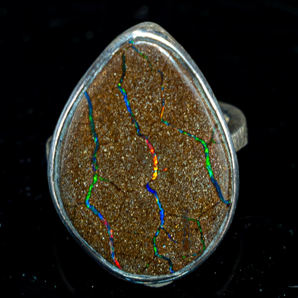 High Quality Natural Boulder Opal 925 Silver Ring - 55.15 ct- 11.03 g #2.1