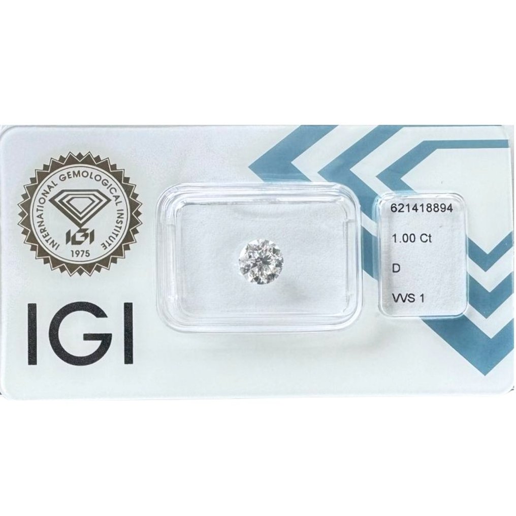 1 pcs Diamant  (Naturelle)  - 1.00 ct - Rond - D (incolore) - VVS1 - International Gemological Institute (IGI) - Couleur supérieure D #1.2