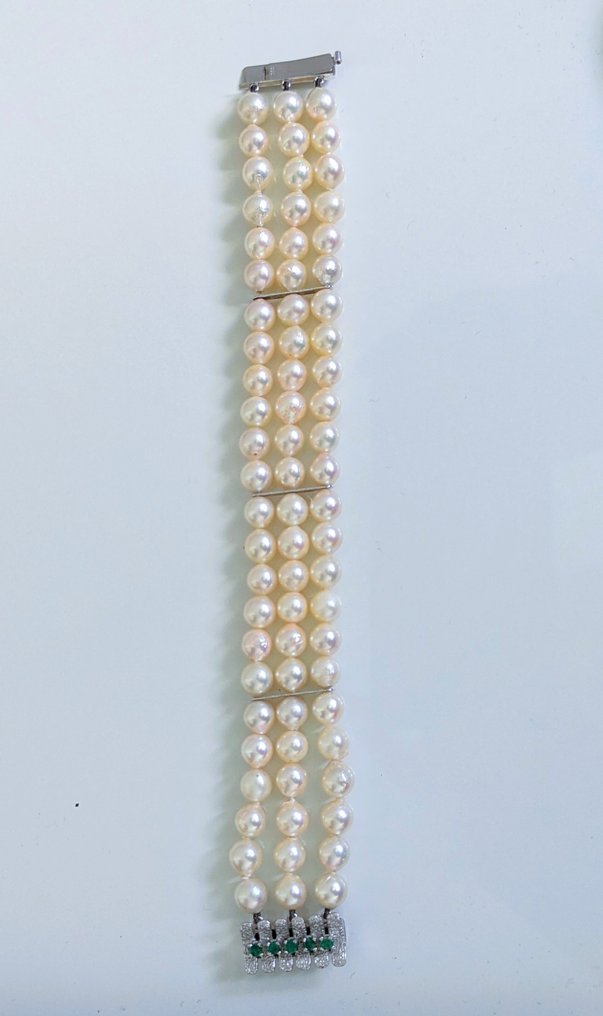 Armbånd - 14 karat Hvidguld Perle - Smaragd #2.1